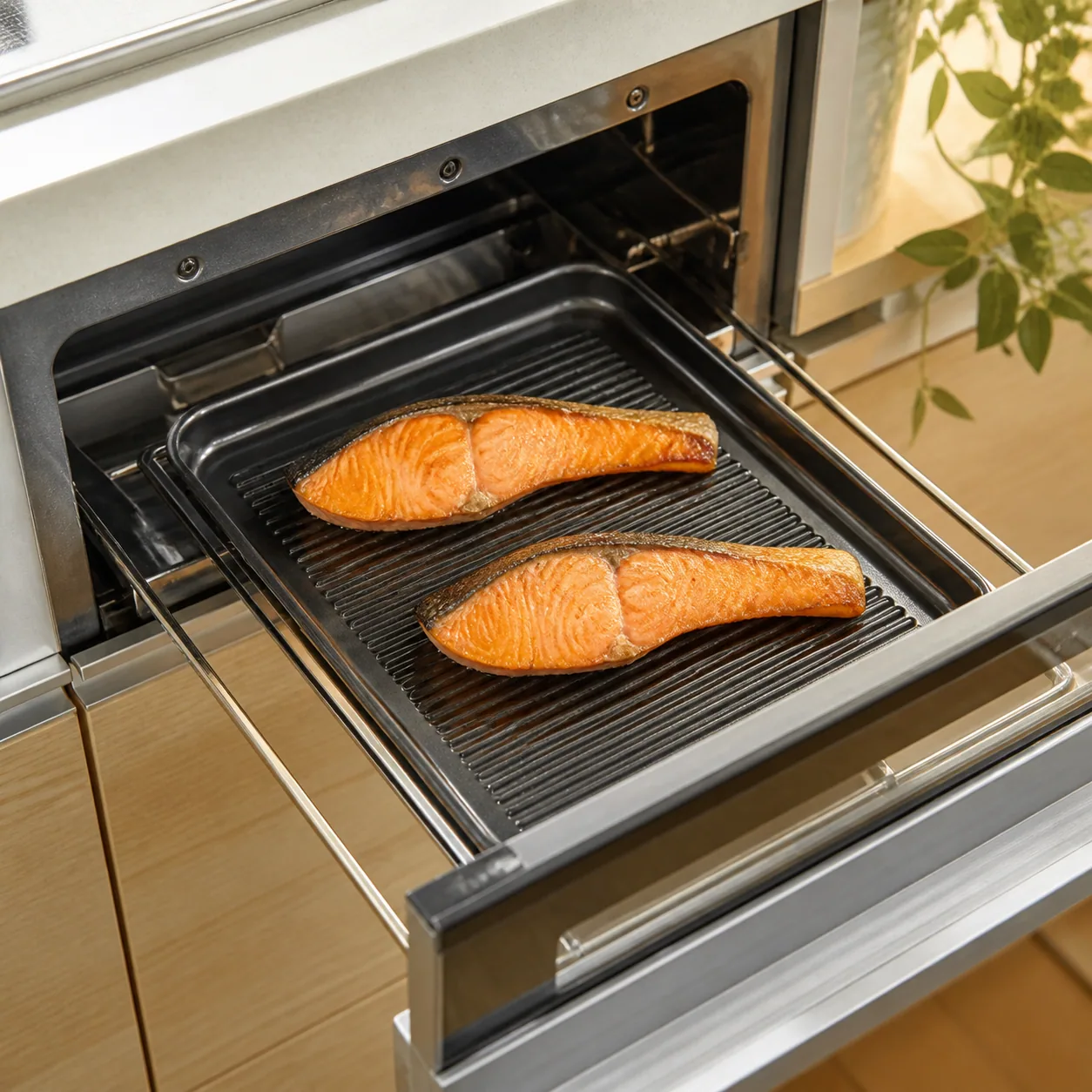 グリル専用焼き魚トレー ワイド 28×20cmの使用イメージ