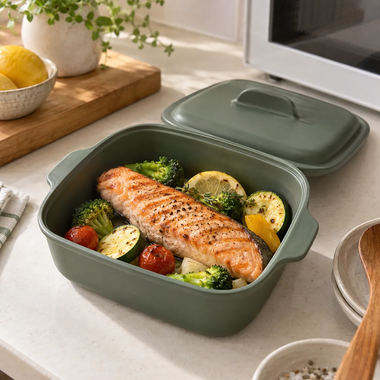 LIFINIQUE 電子レンジ専用調理器の使用イメージ