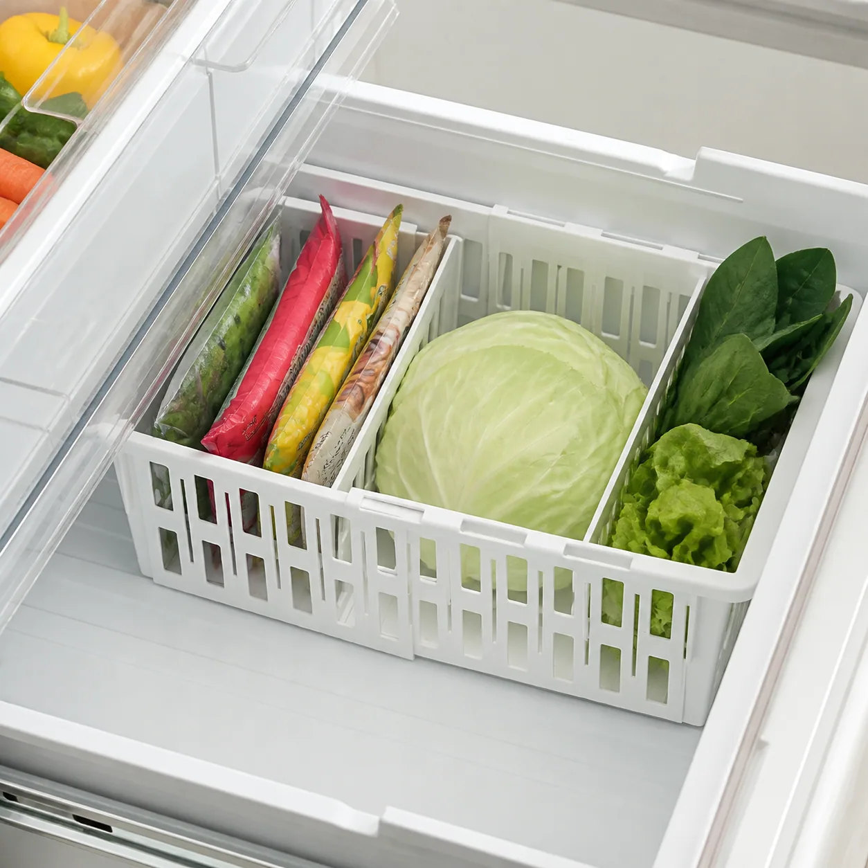 トトノ 野菜・冷凍室用 伸縮ストッカー深型 レギュラーの使用イメージ